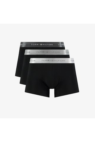 Tommy Hilfiger Trunk 3'lü Erkek Metalik Logo Siyah Boxer Gri