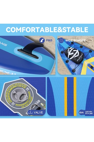 Plans Mavi Stand Up Paddle Board 335x84x15 Cm Ölçülerinde Şişme Sörf Tahtası Full Set