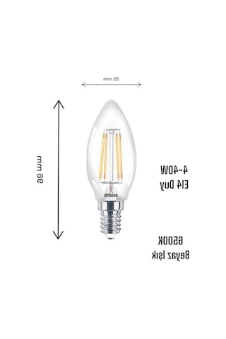 Ecolite 4w Led Filament Mum Ampul, E14 Duy, 6500k Beyaz Işık, 470 Lümen, Şeffaf Cam, Akkor Görünümlü Dekoratif Lamba, 3'lü Paket Beyaz Enerji Sınıfı E 10c
