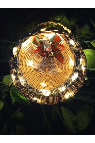 Bambu Led Işıklı Duvar Sepeti Bej