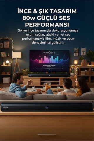 Hp-tv05 Soundbar Kablosuz Ev Sinema Sistemi Stereo Hd Ses Kalitesi 80w Led Ekranlı