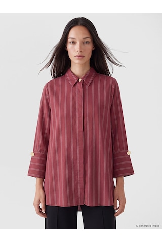 Lcw Everyday Bordo Çizgili Kadın Gömlek Tunik