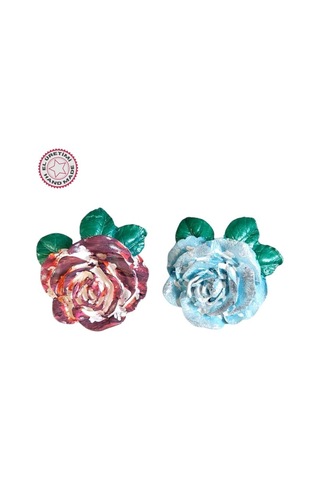 Uretti - Ayşe 7362 5735 El Yapımı Minik 2'li Mavi - Bordo Renk Gül Magnet - 6 X 7 Cm