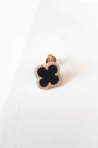 MorMajor Silver Tekli Siyah Mineli Yonca Gümüş Küpe-6539