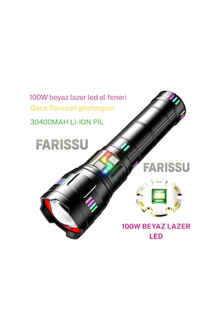 Or-w518 Ultra Güçlü Beyaz Lazer Led El Feneri 100w, 6000 Lümen, 2 Km Zoom Menzil Powerbank Özellikli Siyah