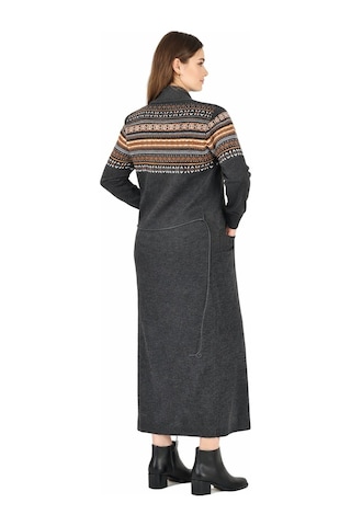 Onno Style Woman Standart Beden Kilim Desenli Uzun Triko Ceket Gri