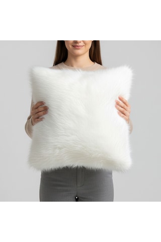Elite Peluş Dekoratif Kırlent Kılıfı 45x45 Cm - Peluş Kırlent Kılıfı 1 Adet Beyaz