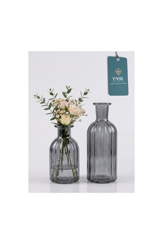Chacha Home Luxury Nordıc 2 'li Minimalist İthal Dekor Cam Vazo Füme