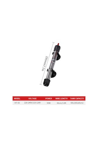 Samdoo Akvaryum Ve Kaplumbağa Tankı Isıtıcı, Otomatik Sıcaklık Regülatörü, Cam Materyal, 25w/50w Seçenekli, Abd Standartı Ht50