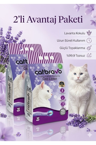 Catbravo Doğal Bentonite- Süper Topaklanan Lavanta Kokulu Kedi Kumu 10 Lt X 2 Adet Catbravo Doğal Bentonite- Süper Topaklanan Lavanta Kokulu Kedi Kumu 10 Lt X 2 Adet
