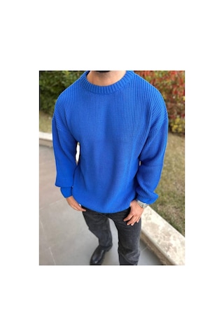 Elku Moda Kazak Oversize Çift Kat Örme Naturel Pamuk Bisiklet Yaka Bol Kesim Tüylenmeyen Salaş Örme Triko Açık Bej