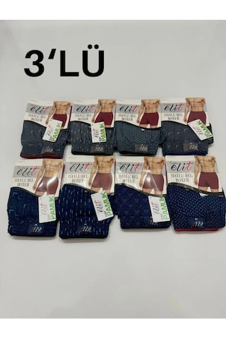 Tutku Elit 1102 Erkek Karışık Desenli Havlu Bel Boxer 3 Adet Çok Renkli