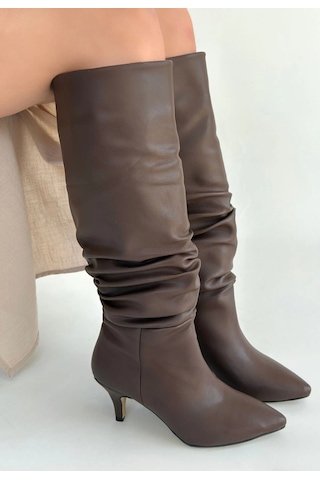 Zelya Kahverengi Cilt Topuklu Çizme Kahverengi