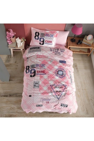 Clasy Ranforce Nevresim Takımı Tek Kişilik Denim V1 Pembe