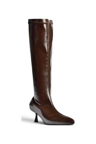Fox Shoes Z282810460 Kahverengi Rustik Sivri Burun Kitten Topuk Streç Çizme