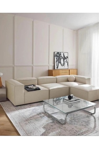 Mira Relax 4 Modül Köşe Koltuk Krem Keten Kumaş Antrasit