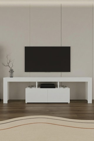 Loki 2 Kapaklı Raflı Tv Ünitesi 180 Cm Beyaz Beyaz