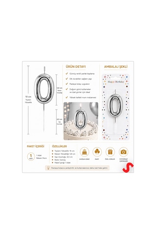 0 Rakam Mum Gümüş - 10 Cm