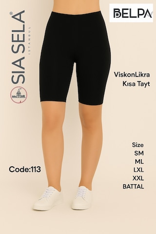 Belpa Sıla Sella Kadın Slim Fit Basic Kısa Tayt Siyah