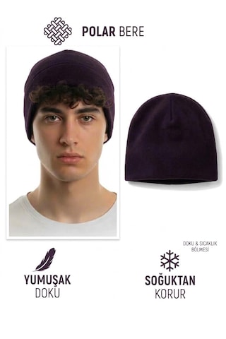 Qulothes Qu-tex Extra Kalın Termal Polar Soğuk Geçirmez Bere Unisex Pamuklu Kışlık Şapkaa Mor
