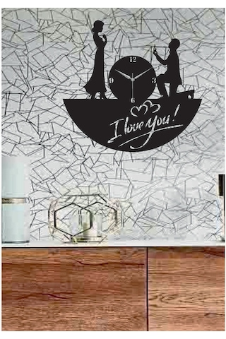 I Love You Temalı Dekoratif Ahşap Duvar Saati Ahşap