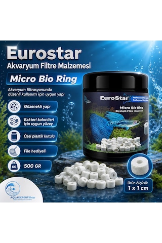Eurostar Akvaryum Filtre Malzemesi - Micro Bio Ring - Üstün Bakteri Tutuşu - Özel Plastik Kutulu - File Hediyeli - 500 Gr