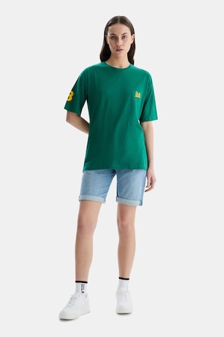 Ucla Paradıso Yeşil Bisiklet Yaka Baskılı Oversize Kadın Tshirt Yeşil