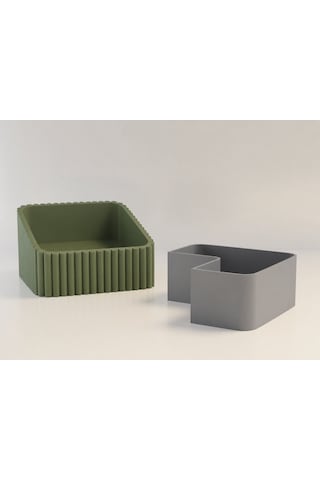 3d Baskı Fıstık Kasesi - Çift Hazneli Kabuk Ayırıcı Sunum Kasesi - Yeşil Gri