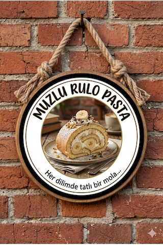 Muzlu Rulo Pasta Temalı Tatlıcılar Pastaneler Restoranlar İçin Ahşap Duvar Kapı Dekoratif Süs Tablo
