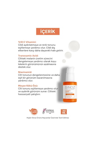 Sinoz Aydınlatıcı Canlandırıcı %10 C Vitamini Yüz Serumu 30 ML