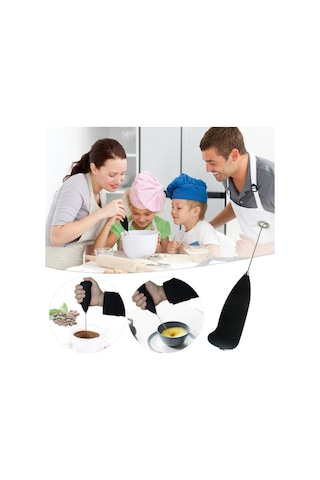 Aubyhe El Elektrili Çelik Milk Frother - Kahve, Çikolata, Matcha Köpürtücü - Pil Dahil Değil 1 Adet Siyah