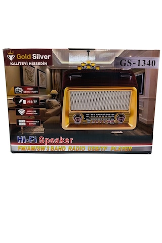 Gold Silver Gs-1340 Nostaljik Ahşap Radyo Şarjlı Bluetooth Hoparlör 3 Bant Fm Am Sw Usb Tf Kırmızı Ceviz
