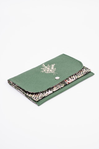 Fabric Craft Bag Kadın Kumaş Cüzdan Nakışlı Yeşil - Gri