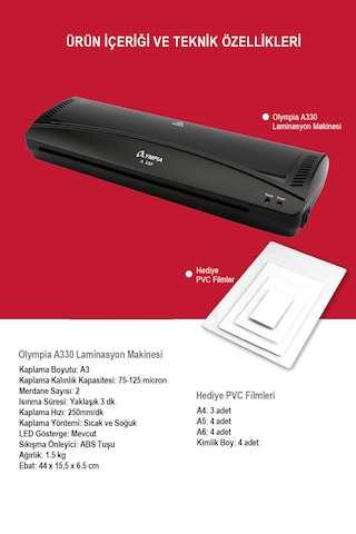 Olympia A330 A3 Laminasyon Makinesi + 15 PVC Filmi