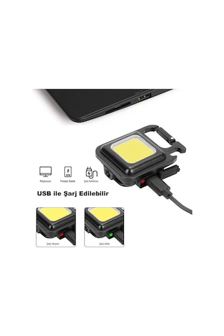Janva Çok Fonksiyonlu Mini Led, Anahtarlı El Feneri, Flash, Mıknatıslı , Su Geçirmez, Şişe Açacaklı Usb Siyah