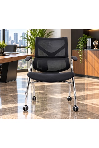 Krom Ayaklı Siyah Fileli Toplantı Ve Misafir Koltuğu