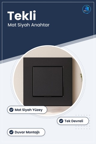 Siyah Tekli Anahtar Priz Mat Duvar Montajlı Ev Ofis Ticari Aydınl