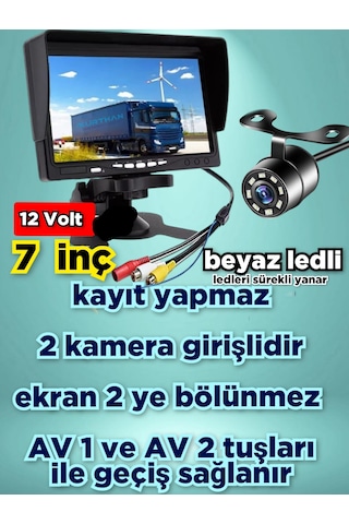 1 Adet Beyaz Ledli Kelebek Kamera 7'' Ekran Set Kayıt Yapmaz 12v