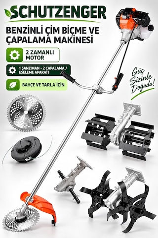 Schutzenger Hp-83 Benzinli Eleşeme Çapalama Makinesi Ot Çim Çalı Biçme Motoru Tüm Başlıklar Set Tarla Bahçe