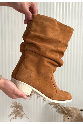 Jolin Taba Süet Topuklu Çizme Taba