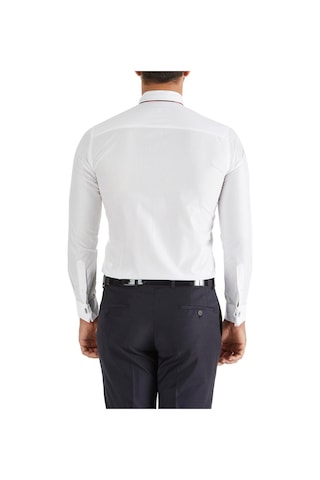 Efor Slim Fit Duble Manşet Biyeli Beyaz Bordo Damatlık Smokin Gömlek Gk 182 Beyaz