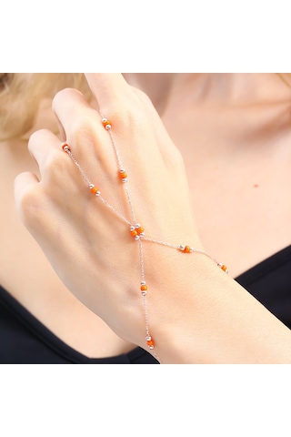 Turuncu Boncuk Detay Rose Renk Gümüş Şahmeran Rose Gold