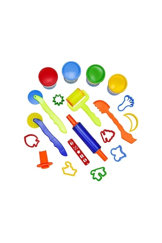 Oyun Hamuru Seti 18 Parça 1 Paket Oyun Hamuru Merdane Kalıp Enjektör Seti Okul Öncesi Kreş Anasınıfı Mavi - Mor - Pembe - Siyah