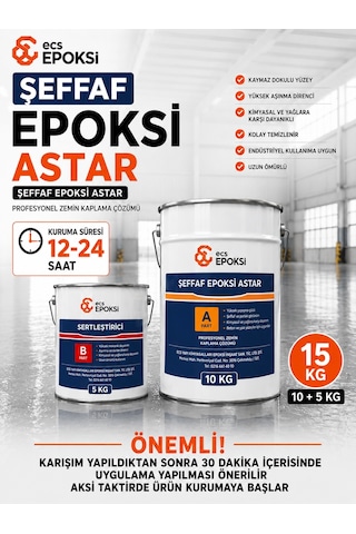 Ecs Şeffaf Epoksi Astar 10+5 Kg Zemin Astarı Beton Seramik Şap İçin Profesyonel Epoksi Astar 15 L