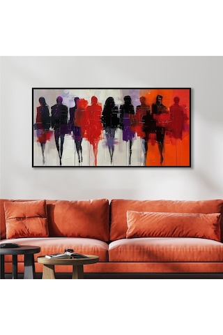 Yağlı Boya Dokulu Tablo Modern Soyut İnsanlar Siyah Çerçeveli U05006-178958