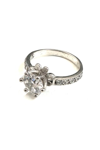 925 Ayar Çiçek Figürlü Tek Taş Zirkon Taşlı Gümüş Yüzük