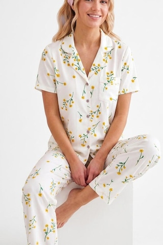 Fit Women Çiçek Baskılı Bürümçük Kumaş Kısa Kollu Pijama Takımı 6067 Çok Renkli