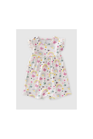 Fuar Baby %100 Pamuk Kaşkorse Kısa Paça Bebek Tulum 3-24 Ay Gökkuşağı Desenli