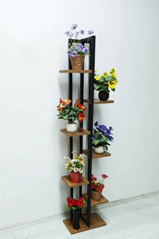 7 Bölmeli Çiçeklik, Saksılık,çiçeklik Standı Siyah-ceviz