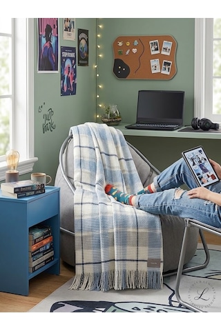 Livoras Home Dinarsu Cozy Life Pamuklu Tv Battaniyesi 130 X 170cm İnka Yeni Mavi